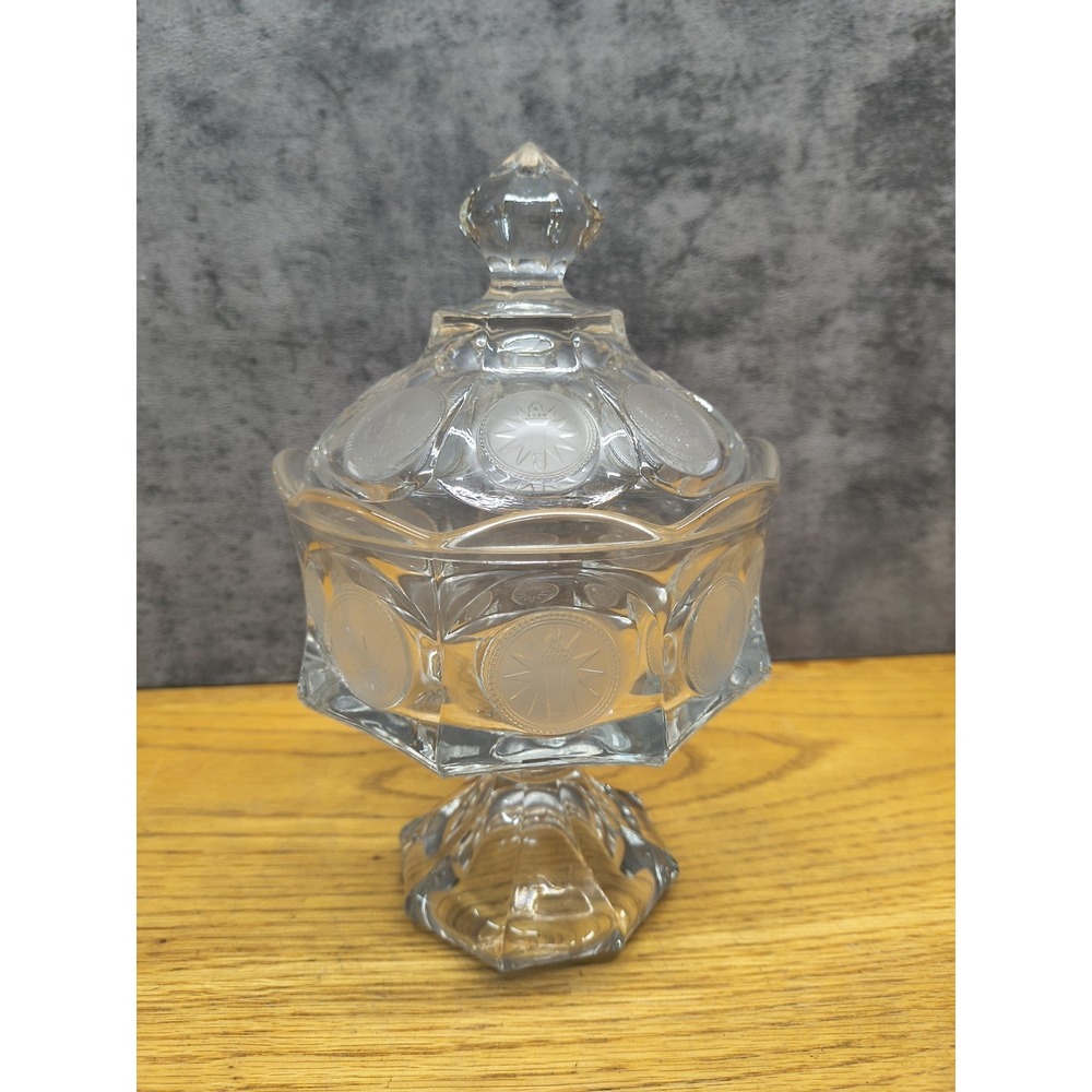 Vintage Fostoria Americana Coin Dot Clear Glass‎ Lidded Compote Candy Dish